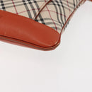 BURBERRY Nova Check Shoulder Bag Canvas Leather Beige Orange Silver Auth ti3467-14