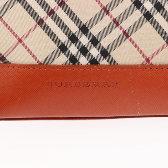 BURBERRY Nova Check Shoulder Bag Canvas Leather Beige Orange Silver Auth ti3467
