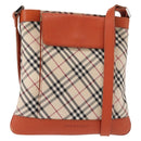 BURBERRY Nova Check Shoulder Bag Canvas Leather Beige Orange Silver Auth ti3467-1