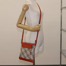 BURBERRY Nova Check Shoulder Bag Canvas Leather Beige Orange Silver Auth ti3467-21
