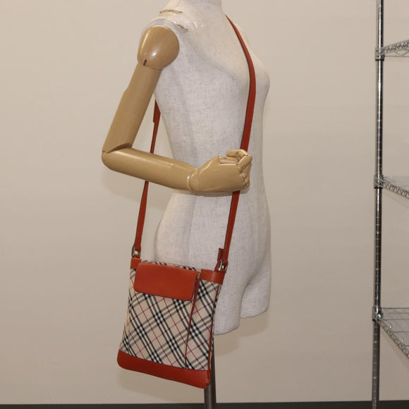 BURBERRY Nova Check Shoulder Bag Canvas Leather Beige Orange Silver Auth ti3467