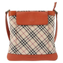 BURBERRY Nova Check Shoulder Bag Canvas Leather Beige Orange Silver Auth ti3467-13