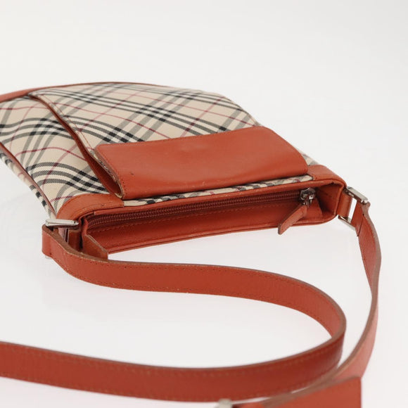 BURBERRY Nova Check Shoulder Bag Canvas Leather Beige Orange Silver Auth ti3467