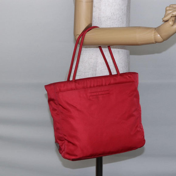 PRADA Tote Bag Nylon Red Silver Auth ti3470