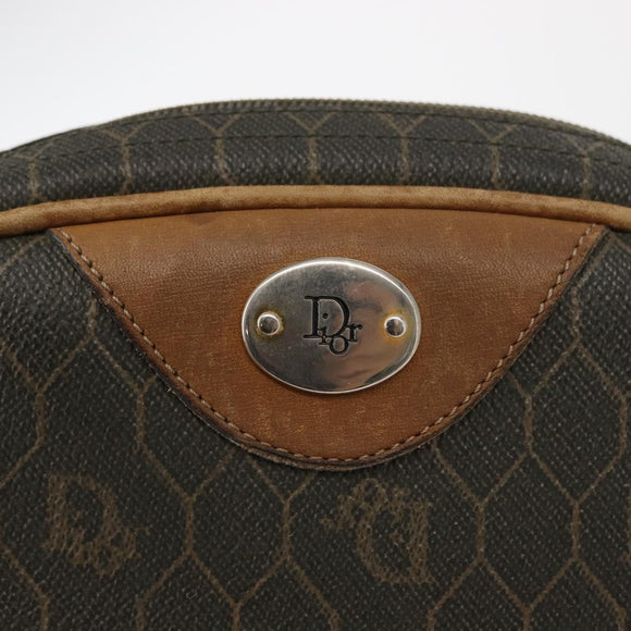Christian Dior Honeycomb Canvas Shoulder Bag PVC Gray Gold Auth ti3472