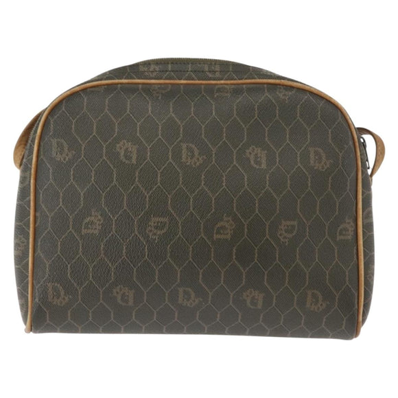 Christian Dior Honeycomb Canvas Shoulder Bag PVC Gray Gold Auth ti3472