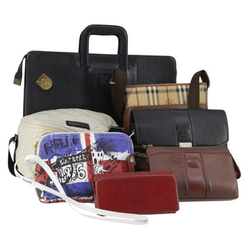 BURBERRY Blue Label Wallet Bag Canvas Leather PVC 7 Set Beige Black Auth ti3476