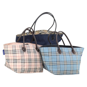 BURBERRY Nova Check Blue Label Bag Nylon 3 Set Beige Blue Bink Auth ti3477