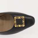 Salvatore Ferragamo Pumps Leather Black Gold Auth ti3478-14