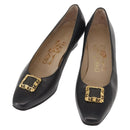 Salvatore Ferragamo Pumps Leather Black Gold Auth ti3478-1