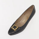 Salvatore Ferragamo Pumps Leather Black Gold Auth ti3478-26