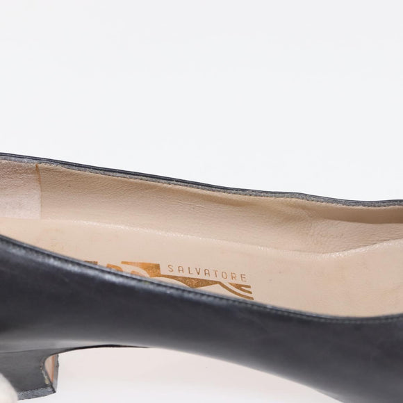 Salvatore Ferragamo Pumps Leather Black Gold Auth ti3478