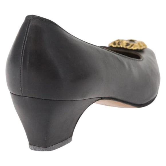 Salvatore Ferragamo Pumps Leather Black Gold Auth ti3478