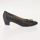 Salvatore Ferragamo Pumps Leather Black Gold Auth ti3478-4