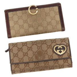 GUCCI GG Canvas Wallet 2Set Beige Auth ti3479