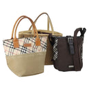 BURBERRY Nova Check Black Blue Label Bag Nylon Canvas 3 Set Brown Auth ti3481-1