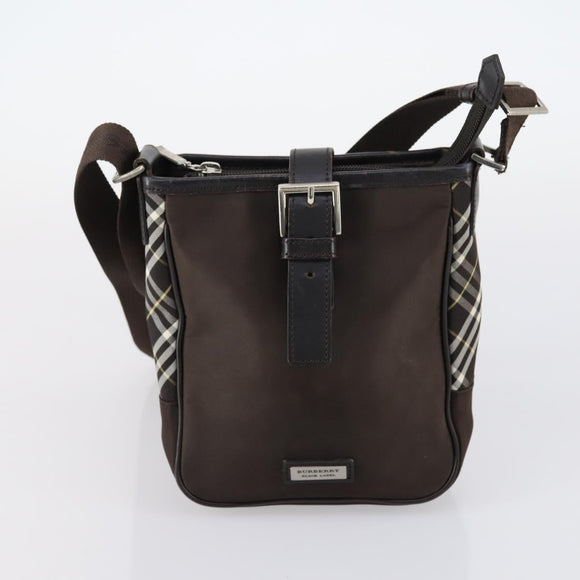 BURBERRY Nova Check Black Blue Label Bag Nylon Canvas 3 Set Brown Auth ti3481