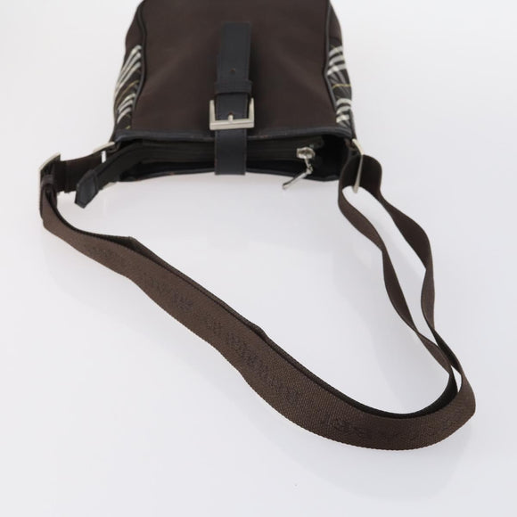 BURBERRY Nova Check Black Blue Label Bag Nylon Canvas 3 Set Brown Auth ti3481