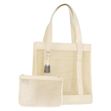 GUCCI Mesh Tote Bag Leather Vinyl Beige Silver 002 1705 0405 Auth ti3484