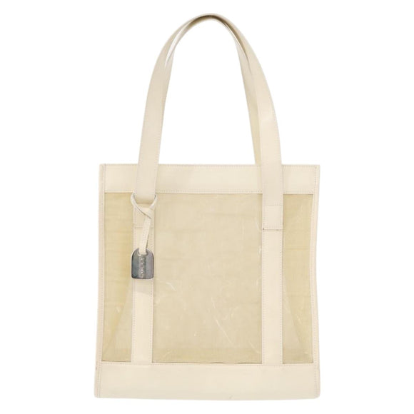 GUCCI Mesh Tote Bag Leather Vinyl Beige Silver 002 1705 0405 Auth ti3484