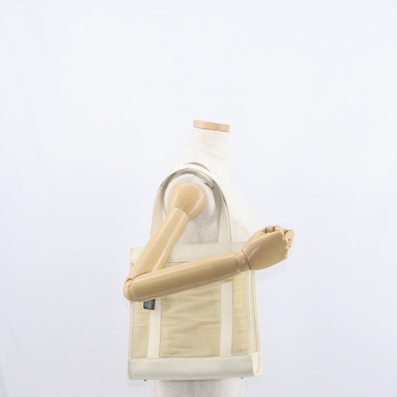 GUCCI Mesh Tote Bag Leather Vinyl Beige Silver 002 1705 0405 Auth ti3484