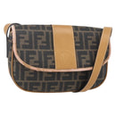 FENDI Zucca Canvas Shoulder Bag PVC Black Brown gold Auth ti3485-1