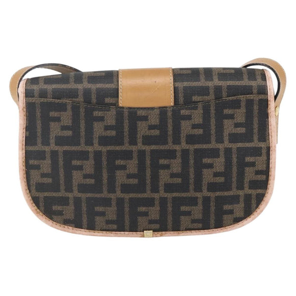 FENDI Zucca Canvas Shoulder Bag PVC Black Brown gold Auth ti3485
