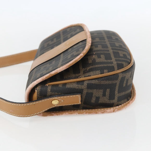 FENDI Zucca Canvas Shoulder Bag PVC Black Brown gold Auth ti3485