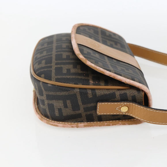 FENDI Zucca Canvas Shoulder Bag PVC Black Brown gold Auth ti3485