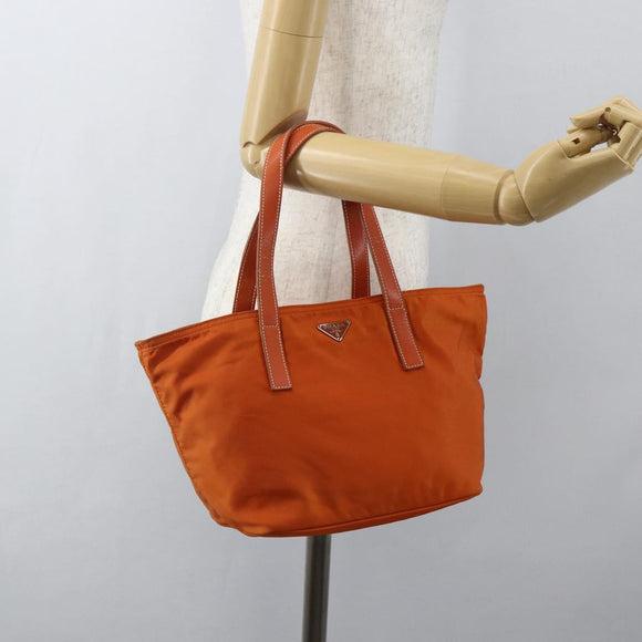 PRADA Hand Bag Nylon Orange Silver Auth ti3486