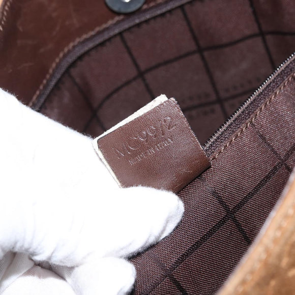 CELINE C Macadam Canvas Shoulder Bag Suede Brown Gold Auth ti3487