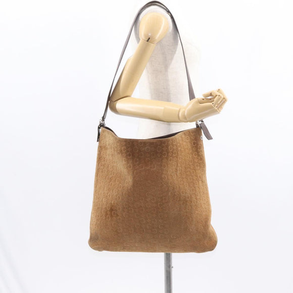 CELINE C Macadam Canvas Shoulder Bag Suede Brown Gold Auth ti3487