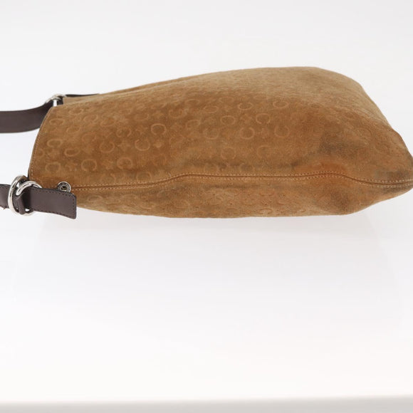 CELINE C Macadam Canvas Shoulder Bag Suede Brown Gold Auth ti3487