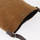 CELINE C Macadam Canvas Shoulder Bag Suede Brown Gold Auth ti3487-6
