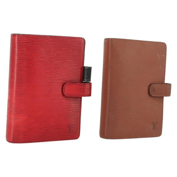 LOUIS VUITTON Epi Agenda MM Day Planner Cover 2 Set Red Brown LV Auth ti3496