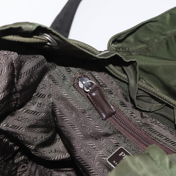 PRADA Backpack Nylon Khaki Silver Auth ti3500
