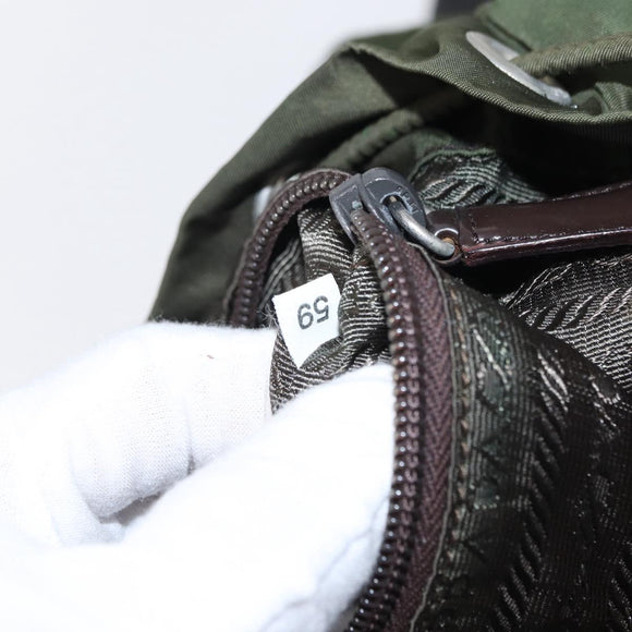 PRADA Backpack Nylon Khaki Silver Auth ti3500