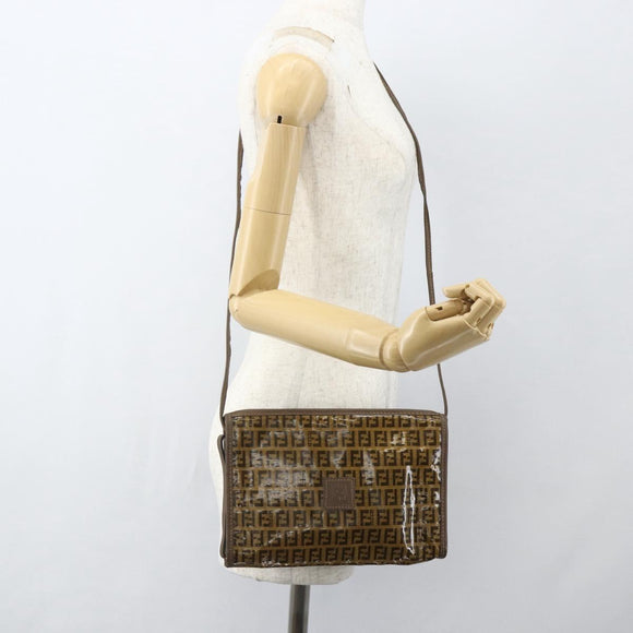 FENDI Zucchino Canvas Shoulder Bag Coated Canvas Brown Auth ti3502