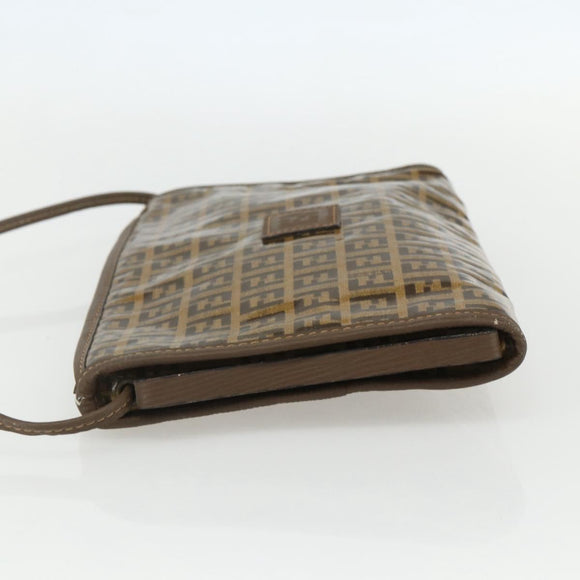 FENDI Zucchino Canvas Shoulder Bag Coated Canvas Brown Auth ti3502