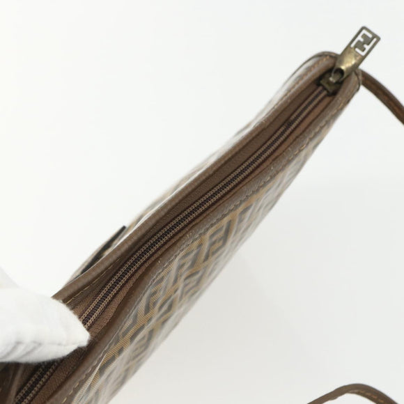 FENDI Zucchino Canvas Shoulder Bag Coated Canvas Brown Auth ti3502