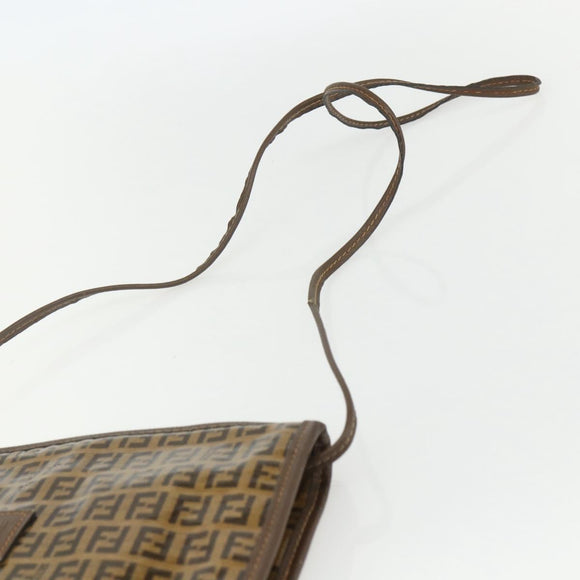 FENDI Zucchino Canvas Shoulder Bag Coated Canvas Brown Auth ti3502