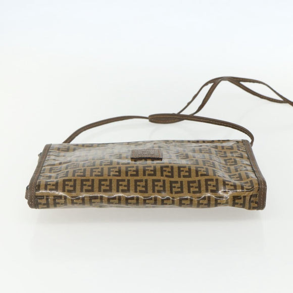 FENDI Zucchino Canvas Shoulder Bag Coated Canvas Brown Auth ti3502