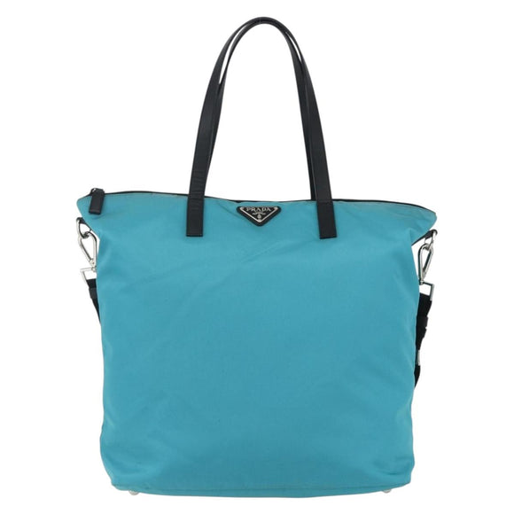 PRADA Tote Bag Nylon 2way Turquoise Blue Silver Auth ti3503