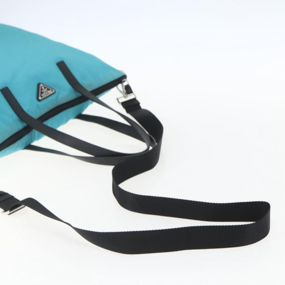 PRADA Tote Bag Nylon 2way Turquoise Blue Silver Auth ti3503