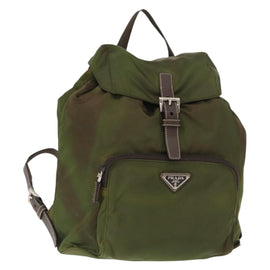 PRADA Backpack Nylon Khaki Silver Auth ti3504