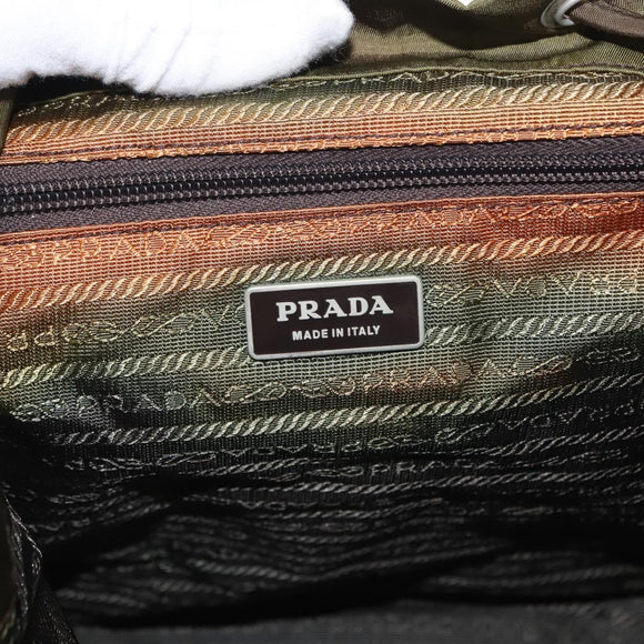PRADA Backpack Nylon Khaki Silver Auth ti3504