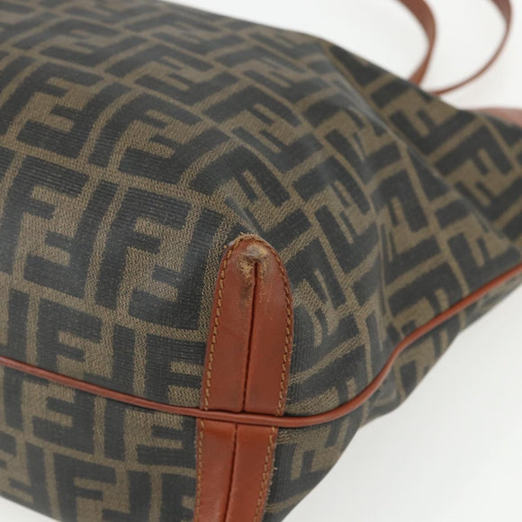FENDI Zucca Canvas Tote Bag PVC Black Brown Auth ti3505