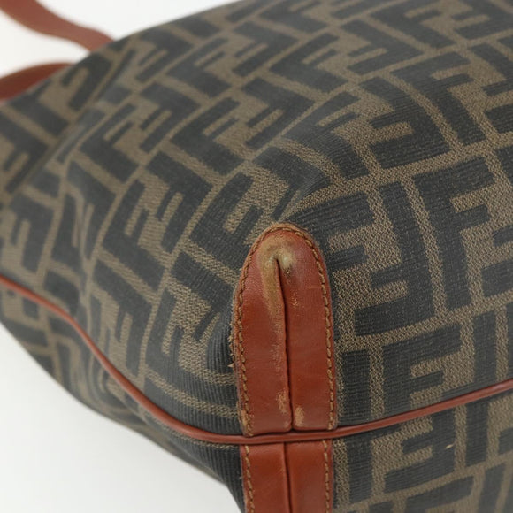 FENDI Zucca Canvas Tote Bag PVC Black Brown Auth ti3505