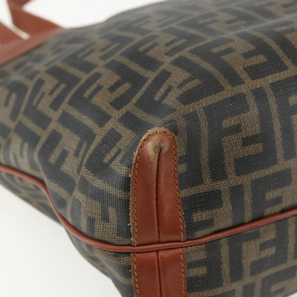 FENDI Zucca Canvas Tote Bag PVC Black Brown Auth ti3505