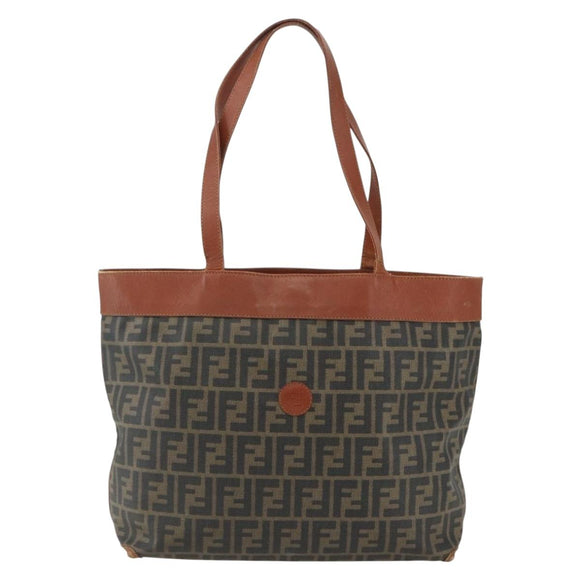 FENDI Zucca Canvas Tote Bag PVC Black Brown Auth ti3505